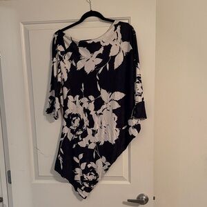 Floral Asymmetrical off the shoulder Black and White Dress